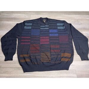 Vintage 90s Geometric Print Sweater‎ Cezani Mens XL Crewneck Wool Blend